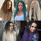 Single Dreadlock Extensions,24 Inch 30Stands Natural Black to Pink Dreads Set Synthetic Boho Braids Curly Hippie Style Dreads Handmade Dreads(24Inch Boho-30Stands,1B/Pink）