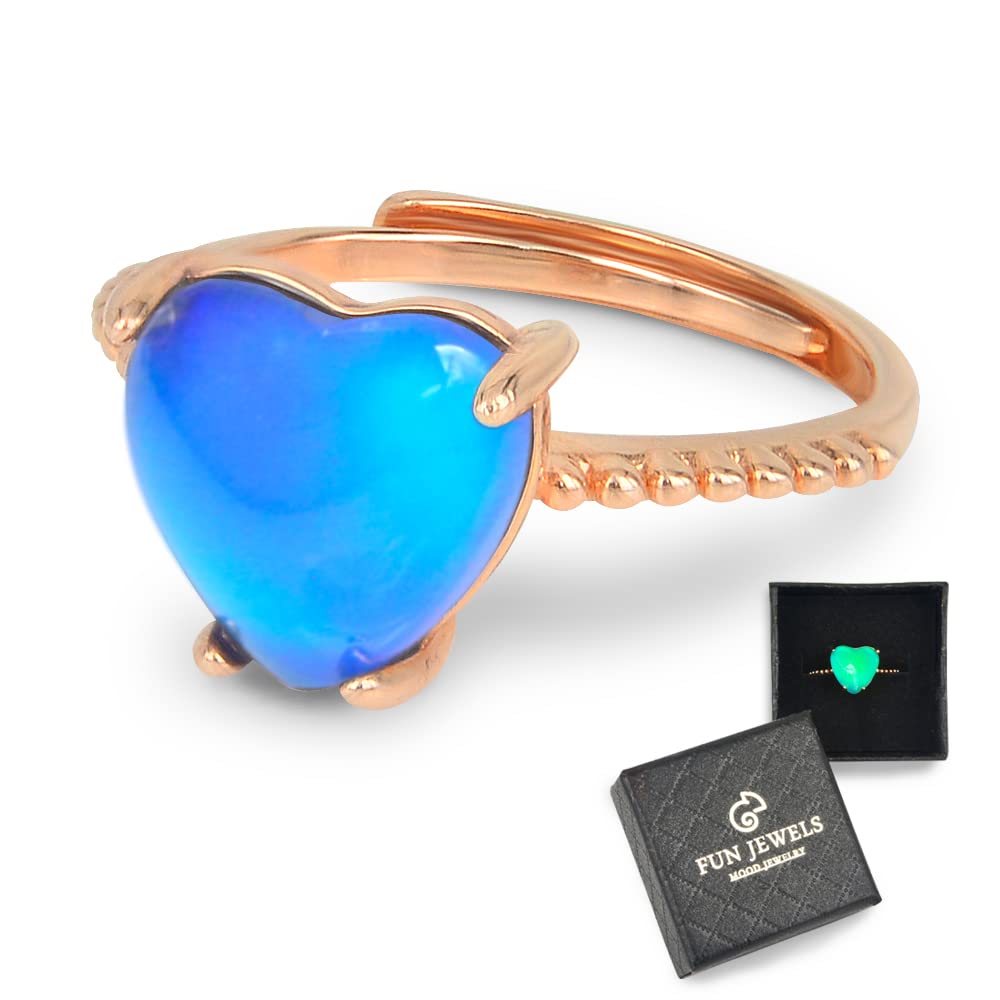 FUN JEWELS Minimalist Rose Gold Heart Color Change Mood Ring for Women