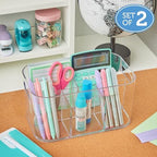 STORi Bliss 5-Compartment Plastic Cosmetics Storage Organizer, Set of 2 | Clear | Rectangular Divided Makeup Bin & Vanity Caddy with Pass-Through Handles | Round Corner Design | Made in USA
