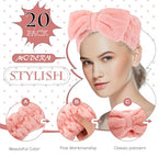 Yunlly 20 Pcs Spa Headband for Women 4 Inches Width Facial Makeup Hair Band Bulk Skincare Headbands for Washing Face Bowtie Slumber Party Supplies Fluffy Head Wraps(Pink)