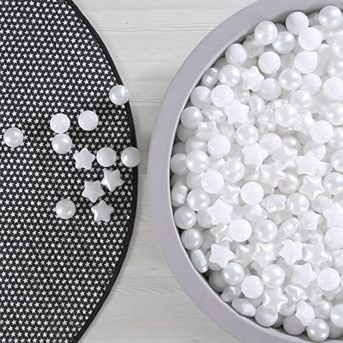 GOGOSO Ball Pit Balls for Toddler, Baby Plastic Playballs Kids Soft Pastel Pelotas Non-Toxic BPA-Free, Pearl White+White Star Balls,100 Balls