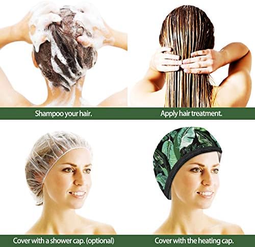 VICARKO Hair Steamer Thermal Heat Cap Deep Conditioning Natural Black Hair Scalp Treatment Spa Hot Head Care Electric for Home Use Leaf Print