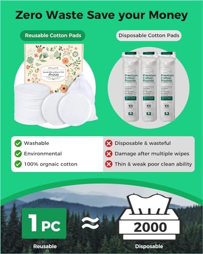 ProCIV Reusable Makeup Remover Pads, 18 Packs Washable Organic Bamboo Reusable Cotton Rounds for All Skin Types & Toner with Laundry Bag, Eco Friendly Zero Waste Reusable Cotton Pads for Woman (White)