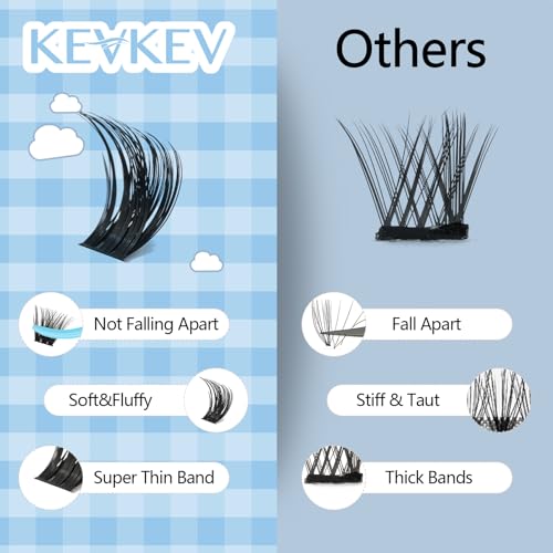 KevKev Lash Clusters 168 Pcs Cluster Lashes DIY Lash Extensions Mixed Styles Individual Lashes Eyelash Clusters Thin Band & Soft False Lashes Wispy Natural Lash Extension Clusters (Cirrus, D-8-18mix)