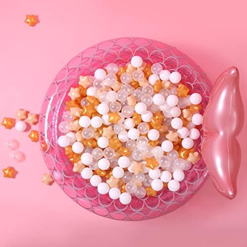 Ball Pit Balls with Starballs 100 - Crushproof Plasticballs for Babies Toddlers Kids Children for 1 2 3 4 5 Years Old,5 Colors,2.15inches, Beige Gold White Clear