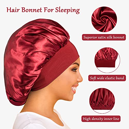 Satin Bonnet Silk Bonnet Hair Bonnet for Sleeping- 4 Pack Bonnets for Black Women with Wide Elastic Band for Curly Hair