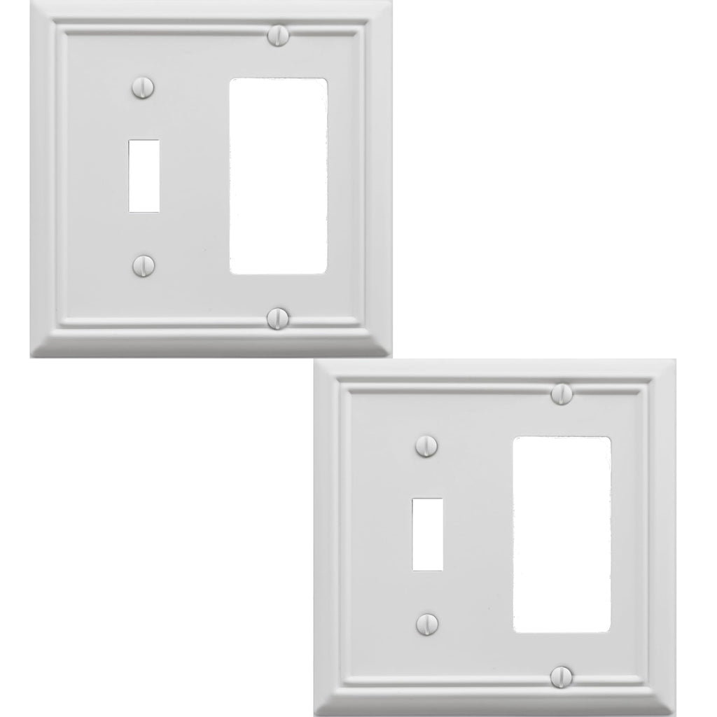OKAWYC Toggle/Decorator Light Switch Cover Adler Metal Wall Plate, 2-Pack White 2 Gang, for Receptacle Dimmer Switch GFCI Outlet, Switch Cover Decorative Wallplate, Durable