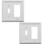 OKAWYC Toggle/Decorator Light Switch Cover Adler Metal Wall Plate, 2-Pack White 2 Gang, for Receptacle Dimmer Switch GFCI Outlet, Switch Cover Decorative Wallplate, Durable
