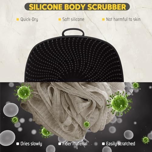 VWMYQ Silicone Body Scrubber for Men, New Upgrade Richer Foam and Effective Cleaning, Premium Silicone Scrubber with Ergonomic No-Slip Handle, Long-Lasting & Easy to Clean, Body Exfoliator Scrubber