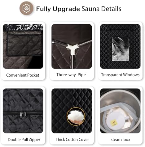 PEEKO Full Size Portable Personal Home Sauna, Pentagon Sauna Tent Sauna Box with 650nm Red Light Therapy, 3L Capacity 1200W Steamer, Pocketed Foldable Chair, Customized Sweat Mat with Remote Control