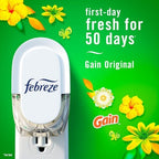 Febreze Plug In Air Freshener, Odor-Fighting Scented Oil Starter Kit, Air Fresheners for Home and Bathroom and Kitchen, Long Lasting for Strong Odors, Gain Original Scent, Warmer + 4 Refill