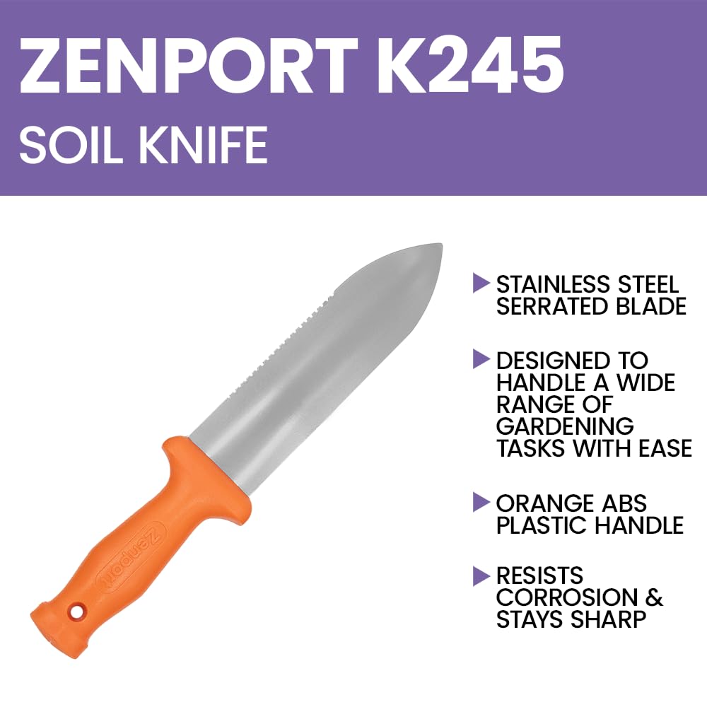 Zenport K245 ZenBori Soil Knife with 6-Inch Stainless Steel Serrated Blade