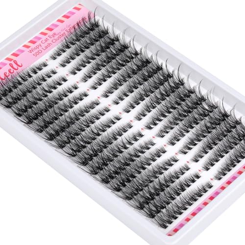 Lash Clusters Kit 50D 320 Pcs Individual Lashes Clusters Kit With Lash Bond and Seal and Eyelashes Tweezers 7-16 MM Cat Eye Wispy Eyelash Clusters D Curl Cluster Eyelash Extensions Kit