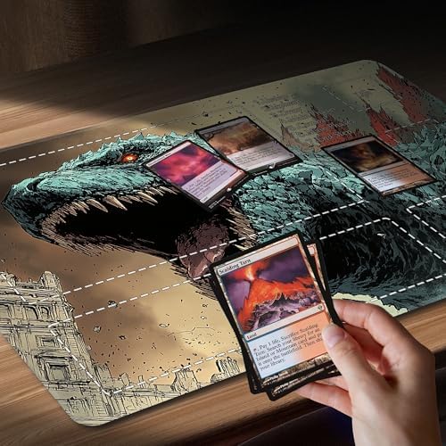 MTG Playmat Non-Slip Rubber Backing Printing Commander Board Game Desk Mat Duel Mat TCG PTCG Playmat 24x14 inches and Free Storage Bags (Godzilla with Zones)