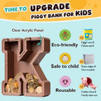 Summidate Wooden Letter Piggy Bank, Extra Thick Large Capacity Piggy Bank for Kids Boys Girls Toddler, Alphabet K Money Bank| Coin Box Birthday, Christmas, Festival
