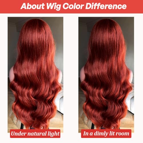 Reddish Brown Lace Front Wigs Human Hair Pre Plucked 13X6 Body Wave Lace Front Wigs Human Hair with Baby Hair Colored Red HD Lace Frontal Wigs 180% Density Human Hair Wigs For Women 32 Inch