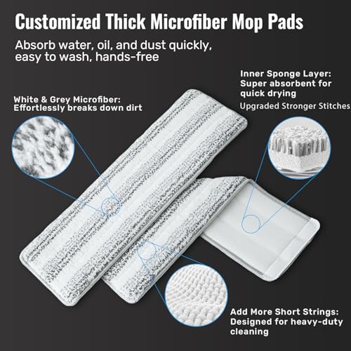 HoMettler Mop and Bucket Set, 3-Tank Flat Mop and Bucket System for Separate Dirty & Clean Water, 65" Mops for Floor Cleaning with 6 Washable Pads, Safe for Hardwood, Vinyl, Tile, Baseboards, Walls