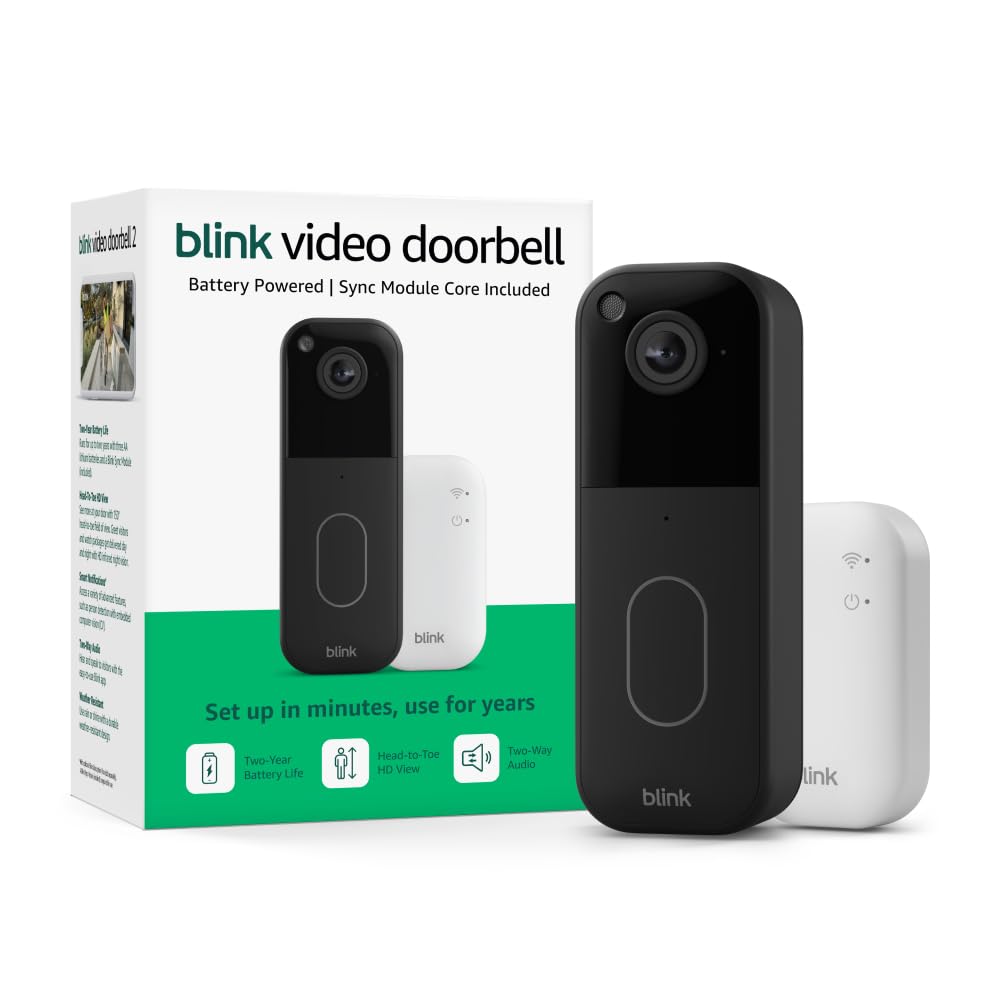 Blink Video Doorbell – Head-to-toe HD view, two-year battery life, and simple setup. Required Sync Module not included – Add-On (Black)