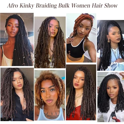 Xtrend 16 Inch 3 Bundles 90g Natural Black Afro Kinky Curly Braiding Bulk Hair For Mini Braiding Twists ，Afro Kinkys Bulk Synthetic Hair For Micro Spring Twist，Dreadlock Extensions Repair Locs Women