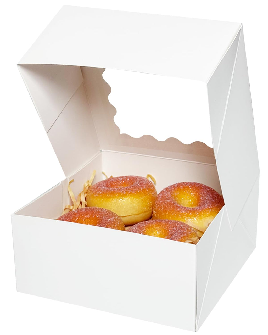qiqee Auto-pop up 6x6x3 Inch White Cookie Box with Window 30Pcs Pastry Macaron Bakery Box For Packaging