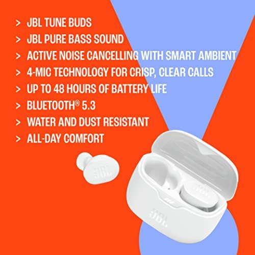 JBL Tune Buds - True wireless Noise Cancelling earbuds, JBL Pure Bass Sound, Bluetooth 5.3, 4-Mic technology for Crisp, Clear Calls, Up to 48 hours of battery life, Water and dust resistant (Black)