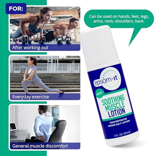 Epsom-It Soothing Muscle Lotion - Roll On Epsom Salt Lotion with Arnica for Muscle Aches and Stiffness, Knees and Tired, Achy Feet, Topical Magnesium Cream, 3oz.