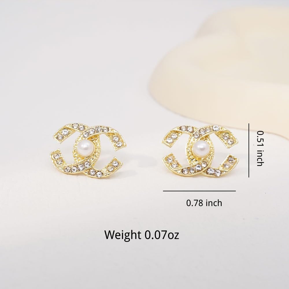 IvoryHaid Golden Pearl Stud Earrings for Women, Cubic Zirconia Paved Designer Style Earrings with faux Pearl, Elegant Luxury Fashion Jewelry idea for Women