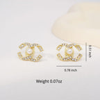 IvoryHaid Golden Pearl Stud Earrings for Women, Cubic Zirconia Paved Designer Style Earrings with faux Pearl, Elegant Luxury Fashion Jewelry idea for Women