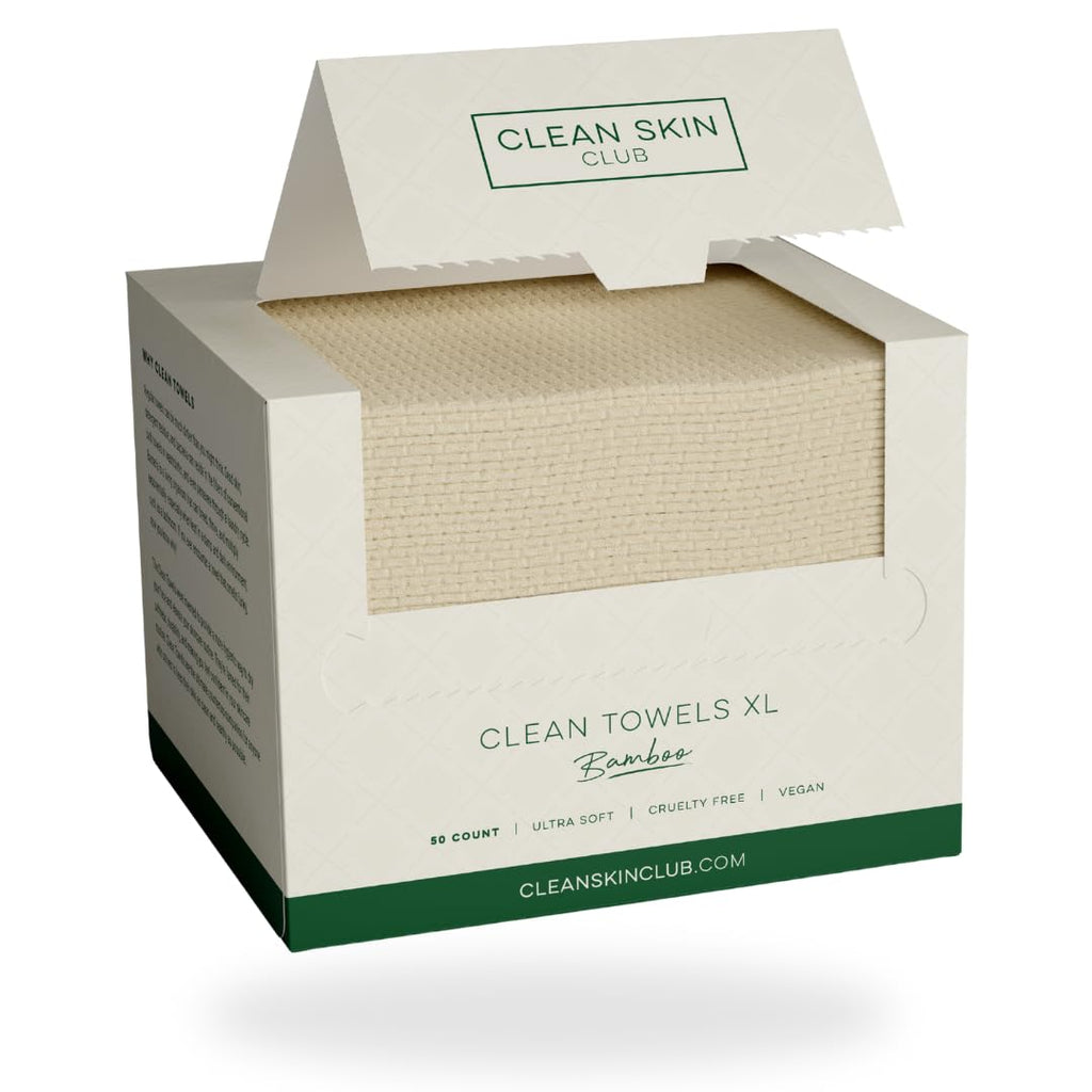 Clean Skin Club Bamboo Viscose Clean Towels XL™, 100% USDA Biobased Face Towel, Disposable Face Towelette, Makeup Remover Dry Wipes, Ultra Soft, 50 Ct, 1 Pack