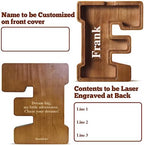 Summidate Customized Name Extra Large Wooden Piggy Bank for Kids Boys Girls Alphabets Letter A-Z Coins Bills Money Change Saving Box Clear Cover (Laser Engraved) Educational Toys 12"- Letter F