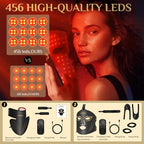 Red Light Therapy Mask Set, Five-Level Brightness Adjustment for Face and Neck, 630nm Infrared Light + 850nm Near-Infrared Light Mask Phototherapy, Portable Mask with Power Storage, Black