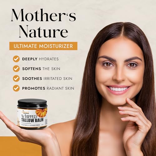 Whipped Tallow for skin Moisturizer with calendula and bakuchiol oil | tallow for skin care - handmade grass-feed Frankinsence tallow face cream- organic facial balm (Sandalwood Vanilla)