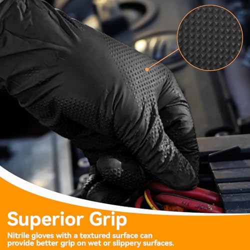 8 Mil Nitrile Gloves, Disposable Powder & Latex Free Heavy Duty Industrial Gloves Raised Diamond Texture for Mechanic