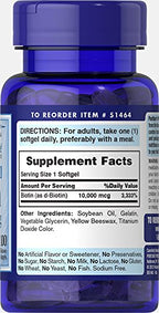 Puritan's Pride Biotin 10000 Mcg, Helps Promote Skin, Hair and Nail Health, Softgels 100 Count (Pack of 2)