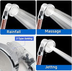 Filter Shower Head High Pressure, Mineral Balls Ionic Shower Head for Skin & Hair Health, Water Saving Showerhead Handheld 3 Modes Pressure Shower for a Novel Skin SPA Experience