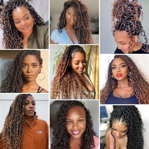 Goddess Locs Crochet Hair 16 Inch 8 Packs Boho Faux Locs Crochet Hair For Black Women Soft Crochet Locs Synthetic Hippie Locs Pre Looped Crochet Braids Curly Ends