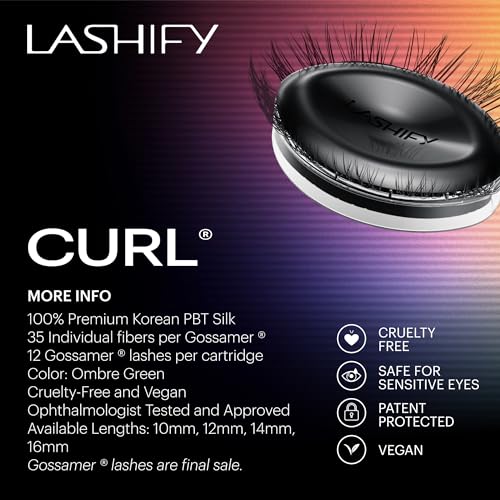 Lashify Curl 14mm Gossamer Eyelash Extensions Refill in Ombre Green, Easy DIY False Lashes for a Natural Look