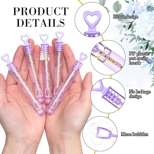 60 Count Wedding Mini Bubble for a Wedding Wands Bulk Heart Bubble Wand for Guests Send Off Party Supplies Valentine Anniversaries Celebration (Lavender)