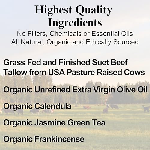 Whipped Tallow Balm for Skin, 100% Grass Fed Beef Tallow Face Moisturizer - Organic Body Butter, Beef Tallow for Skin, Eczema, Baby, Made in USA, Herb Infused, 2 oz