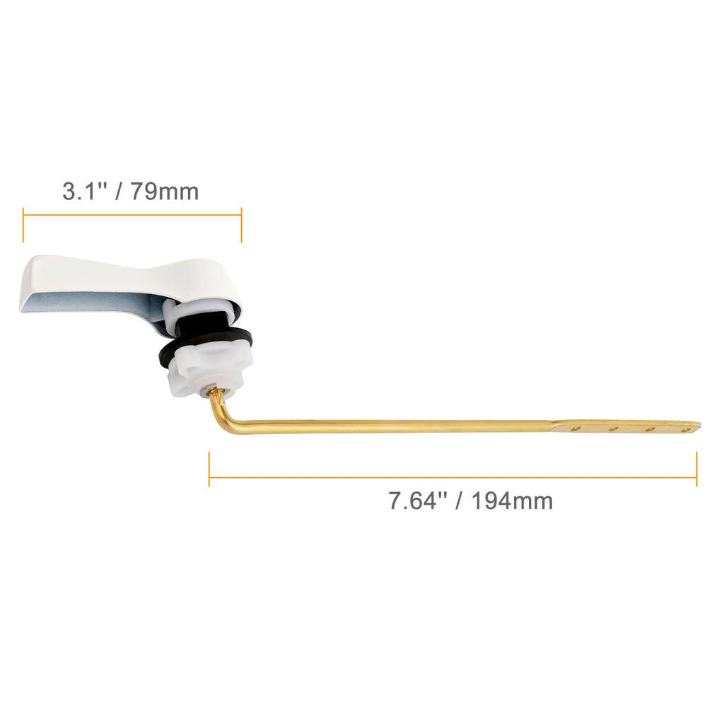 Hibbent Universal Metal Front Mount Toilet Handle Replacement Kit, Brass Toilet Flush Tank Lever with Stainless Steel Flapper Chains for Most Toilets, White Finish
