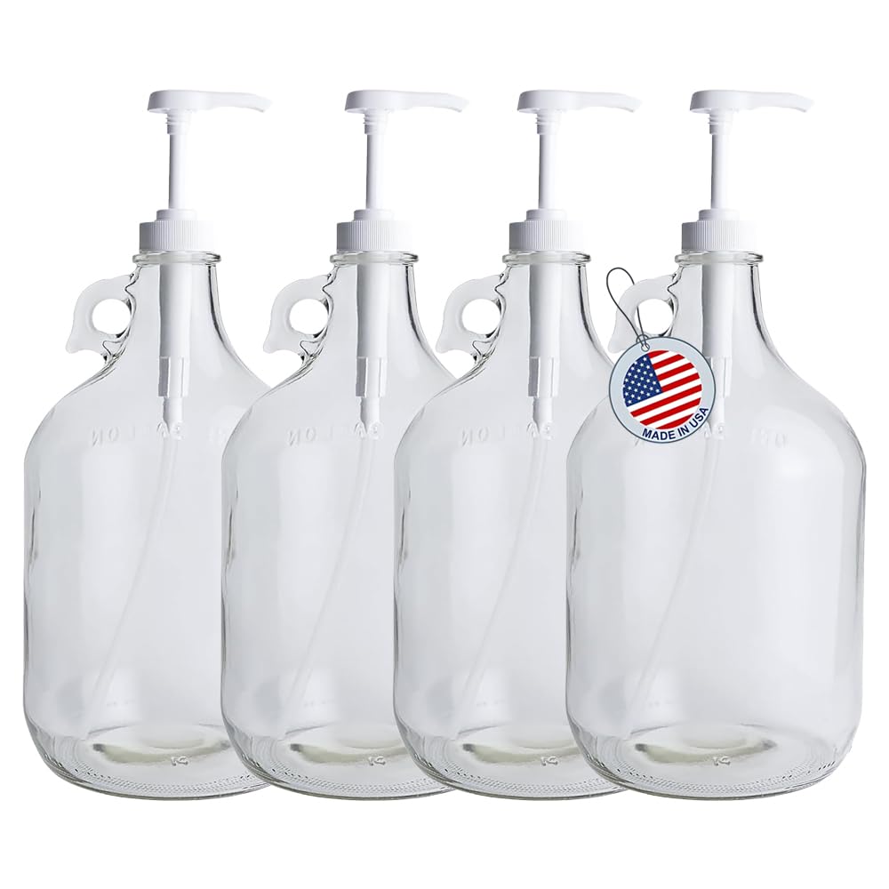 Glass Laundry Detergent Dispenser 4-Pack with Pumps | 1 Gallon Glass Jug