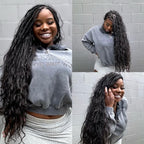Pre-looped Crochet Boho Faux Locs with Human Hair body wave Ends Boho Hair Braids Goddess Dreadlocks Hair for Black Women Natural Color 18 Inch (Pack of 3)