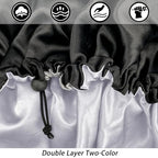 Satin Silk Bonnet for Curly Hair Bonnet Braid Bonnet for Sleeping Bonnets for Women Large Double-Layer Adjustable(2Pcs Black)