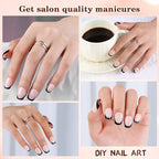 Press on Nails, 150pcs Short Nude Black French Tip Press on Nails, Square French Gel Nail Tips, Pre-Lasting French Tip Nails, Acrylic Soft Gel Nail Tips, Fake Nails for Women Nail Art DIY
