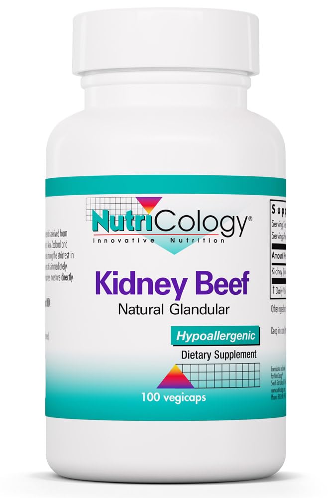 Allergy Research Group NutriCology Kidney Beef - 500 mg Bovine Kidney Glandular Supplement - Freeze-Dried Organ Extract - Renal & Glandular Support - Hypoallergenic - 100 Servings - 100 Vegicaps
