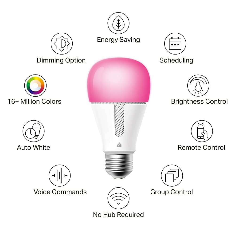 Kasa Smart Bulb, 1000 Lumens Full Color Changing Dimmable Smart WiFi Light Bulb Compatible with Alexa and Google Home, 11W, A19, 2.4Ghz only, No Hub Required (KL135P2), 2-Pack,White