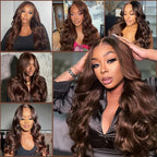 24 Inch Chocolate Brown Lace Front Wig 13x4 Body Wave Lace Front Wigs Human Hair Pre Plucked with Baby Hair Brown Wig Human Hair 200 Density HD Lace Frontal Wigs Human Hair