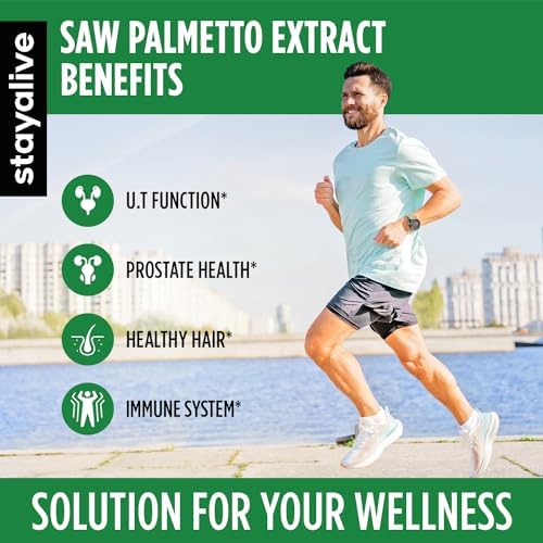 STAY ALIVE Saw Palmetto Extract Capsules w/Cranberry & Pumpkin Seed Oil, 120 Vegan Pills for Hair, U.T & Prostate, Pure Saw Palmetto for Men and Women, Non-GMO, Gluten Free Pumpkin Seed Supplement