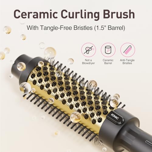 Thermal Brush 1.5", Thermal Round Hair Curling Brush with 2 Settings, Long Lasting Universal Voltage Heated Curling Iron for All Hair, Tourmaline Ceramic, Negative Ion Technology, Gold