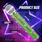 Sanwuta Fake Microphone Prop Sparkly Bling Rhinestones Plastic Play Microphone Pretend Glitter Bedazzled Mic for Cosplay Party Costume(Light Green)